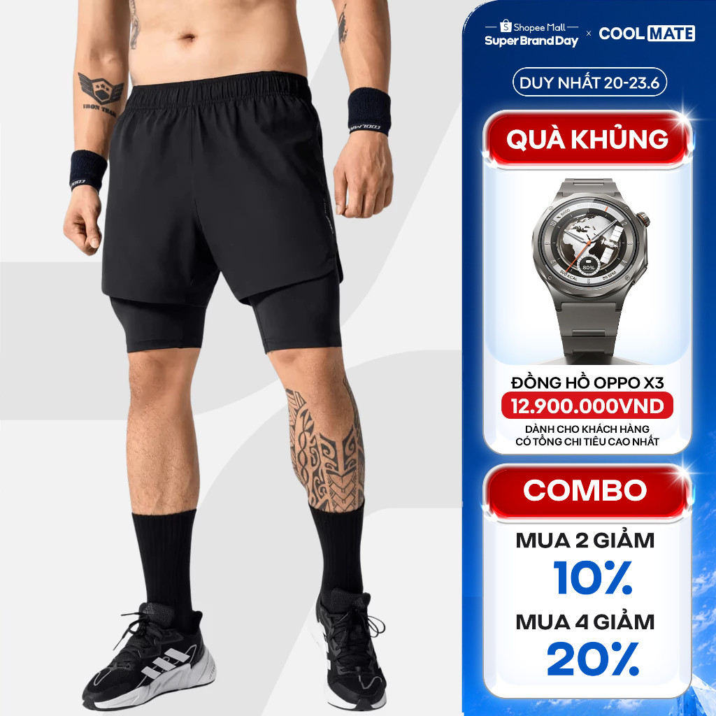 [MUA 4 GIẢM 20%]Quần Short thể thao nam Gym Power 2 lớp co giãn, thấm hút, nhanh khô Coolmate