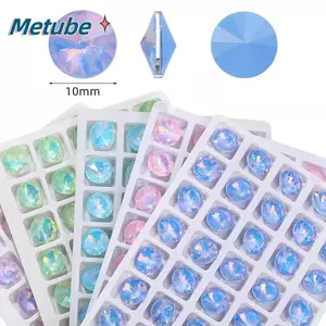 Đá pha lê METUBE, Hạt thủy tinh lấp lánh tròn 10mm, Loại Pointback Cut Opal Mocha Màu đá pha lê rời cho đồ thủ công