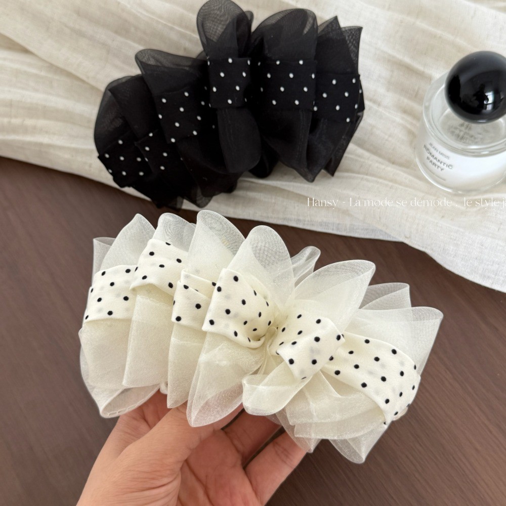 Hululu / Lười Chấm Bi Nơ Kẹp Tóc Xếp Ly Ren Chấm Bi Cuộn Tóc Chuối Kẹp Tóc Thanh Lịch Cao Cấp Kẹp Tóc Đuôi Ngựa Kẹp