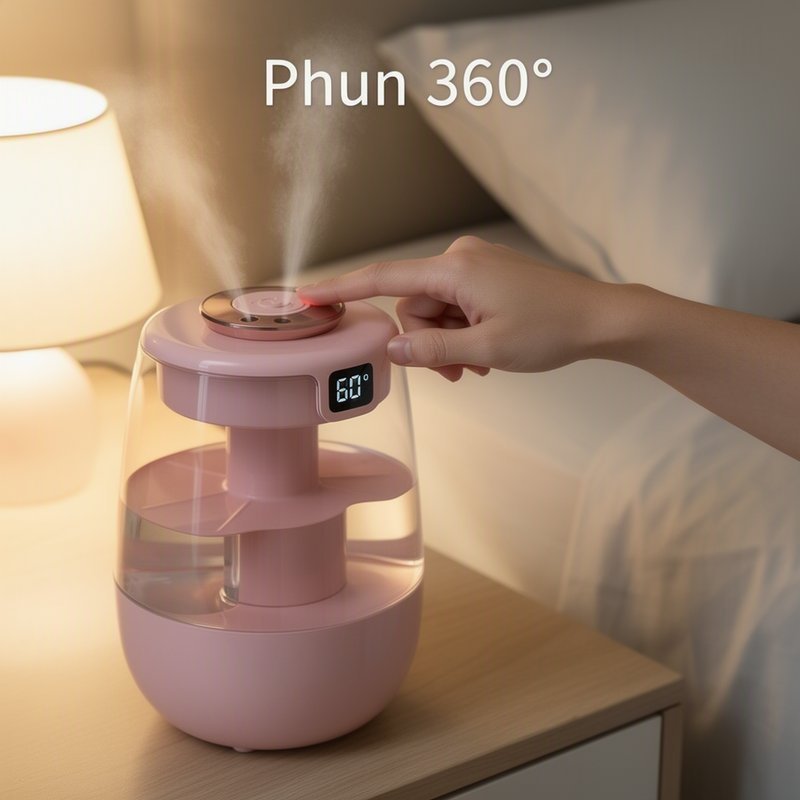 Máy Tạo Ẩm Phun Sương Kép Led Đèn Ngủ Cảm Biến Ẩm Nano Tự Ngắt An Toàn Type C 2 Lõi