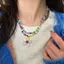 PNPIA- Hai Lớp Nhiều Màu Sắc Đính Hạt Hoa Mặt Dây Chuyền Nelace Cho Bé Gái Nữ Handmade Hạt Choker Bohemian Nelace Món Quà Trang Sức