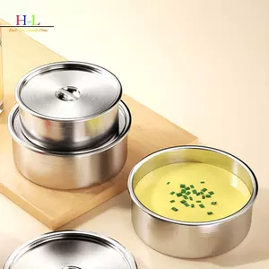HL Bát trứng hấp bằng thép không gỉ Ramen Cơm Salad trái cây Bát có nắp đậy Cốc súp Hộp đựng thực phẩm Nhà bếp Bộ đồ ăn Đồ dùng LMWU