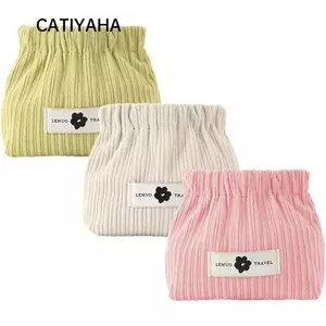Túi đựng khăn trùm đầu CATIYAHA, Ví đựng tiền xu vải nhung Mini, Túi đựng mỹ phẩm màu trơn mềm mại cho bé gái