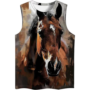 Mới Cool Horse Graphic 3D Print Tank Top Nam, Áo thun không tay thời trang mùa hè, Áo Vest thể thao thông thường mềm mại