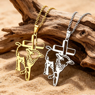 SKYRIM Chúa Giêsu Chiên Thiên Chúa Thánh Giá Nữ Vòng Cổ Agnus Dei Cừu Thánh Giá Thiên Chúa Giáo Mặt Dây Chuyền Thép Không Gỉ Trang Sức