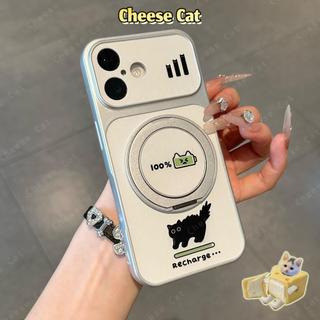 Cho iPhone 17 Pro Ốp điện thoại da mèo đen dễ thương có chân đế kim loại xoay cho iPhone 15 14 13 16 12 11 Pro Max Xs XR