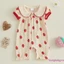 Áo liền quần bé gái mùa hè Puff tay ngắn cổ búp bê Bộ áo liền quần in hình dâu tây dễ thương