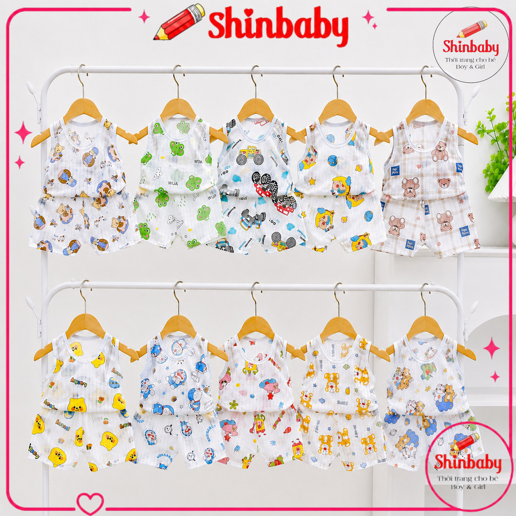 Combo 4 bộ giấy ba lỗ mỏng mát nhiều hình in đẹp cho bé mặc hè siêu dễ thương