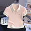 Phong cách Hàn Quốc Preppy Cổ áo polo đính đá ngắn tay Áo thun nữ mùa hè Slim-Fit Slimer Look Design Niche