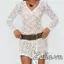 Đầm Mini Boho Sheer Cho Nữ Móc Ren Dài Tay Sâu Cổ Chữ V Bất Đối Xứng Viền Xuyên Qua Váy