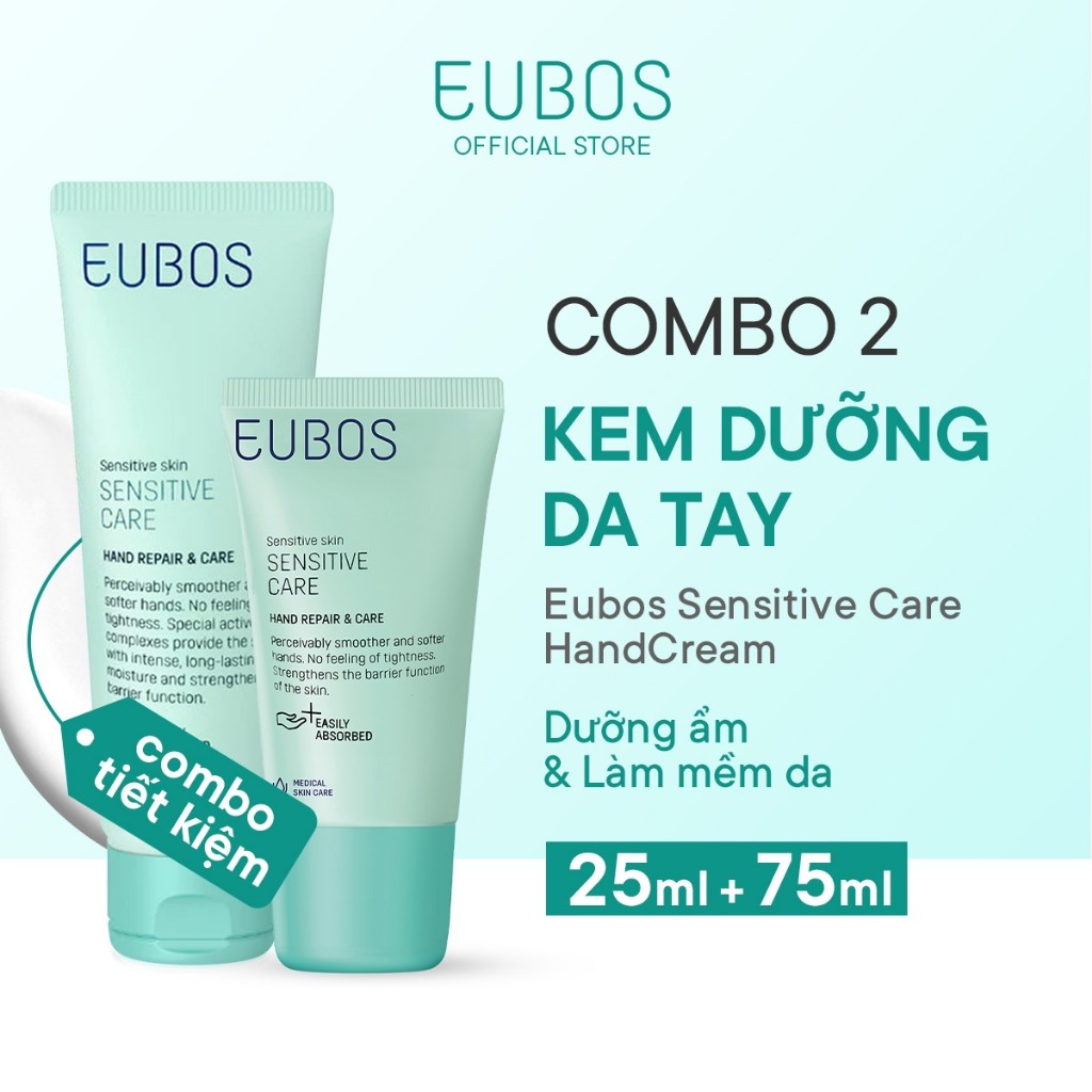Combo 2 Kem Dưỡng Da Tay và Móng EUBOS Giúp Mềm Mịn, Dưỡng Ẩm Phù Hợp Cho Da Nhạy Cảm 25ml Và 75ml