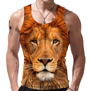 Tiger Lion 3D Nam Tank Top, Animal Gym Street Vest, Áo thun thể hình không tay mềm mại thoáng khí