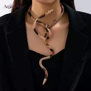 AqToCna Punk Rắn Uốn Cong Choker Có Thể Điều Chỉnh Hình Chữ Y Kim Loại Rắn Quấn Nelace Cá Tính Trang Sức Phụ Kiện AqToCna