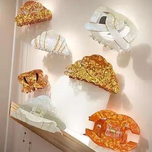 Croissant Pretzel Vuốt Tóc Mô Phỏng Thực Phẩm Acrylic Kẹp Tóc Phụ Kiện Tóc Cho Nữ Bé Gái Quà Tặng
