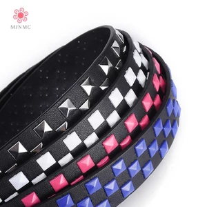 MJnmc Mới Cá Tính Đinh Tán Checkerboard Da Dây 107CM Nam Nữ Thời Trang Đa Năng Hip-hop Punk Thắt Lưng Ins Phong Cách Mới