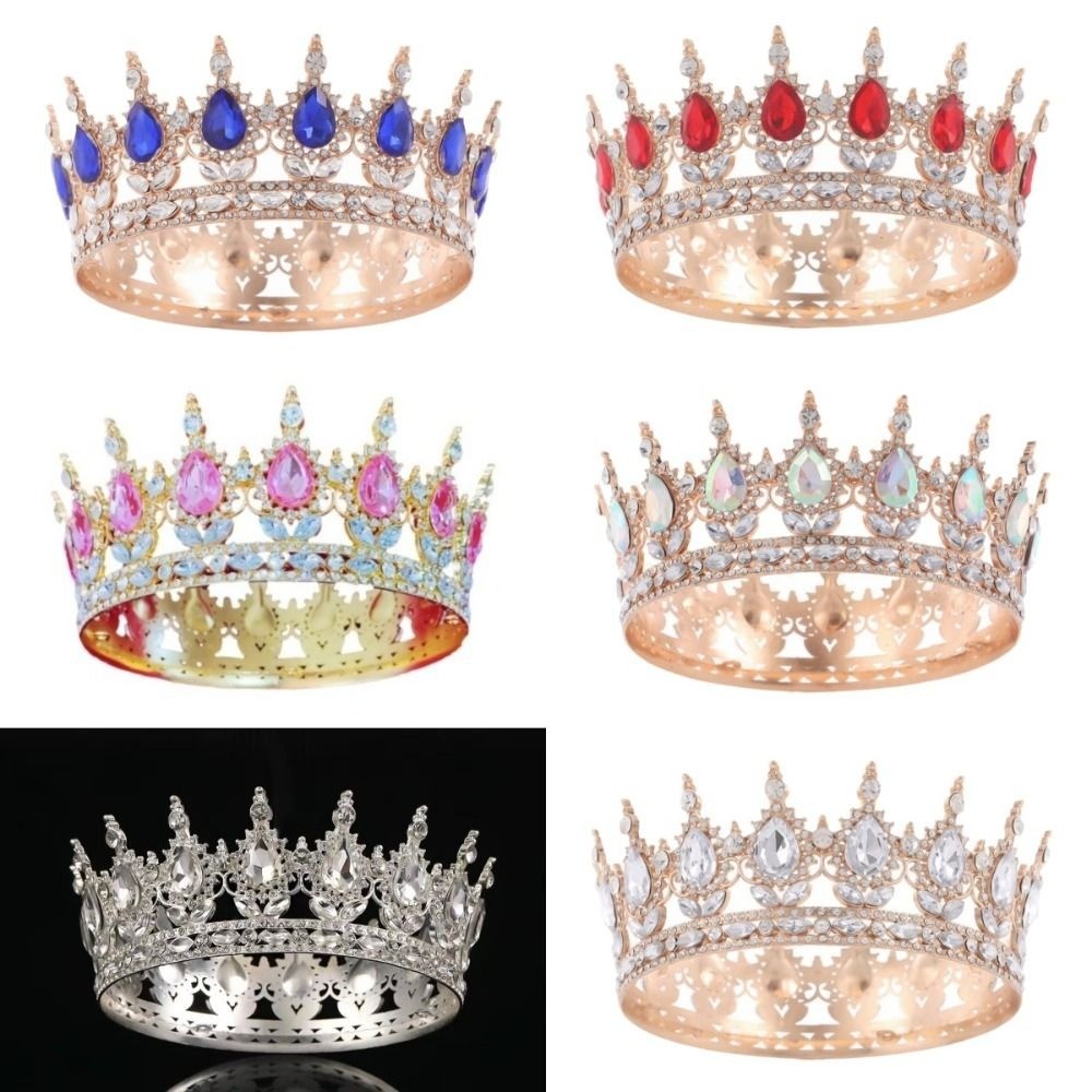 GOJO Baroque Vương miện trang trí, Vương miện cô dâu sang trọng bằng kim cương giả, Trang trí bánh kim loại Mũ đội đầu Nữ hoàng lấp lánh Công chúa Tiara Đồ dùng dự tiệc cưới