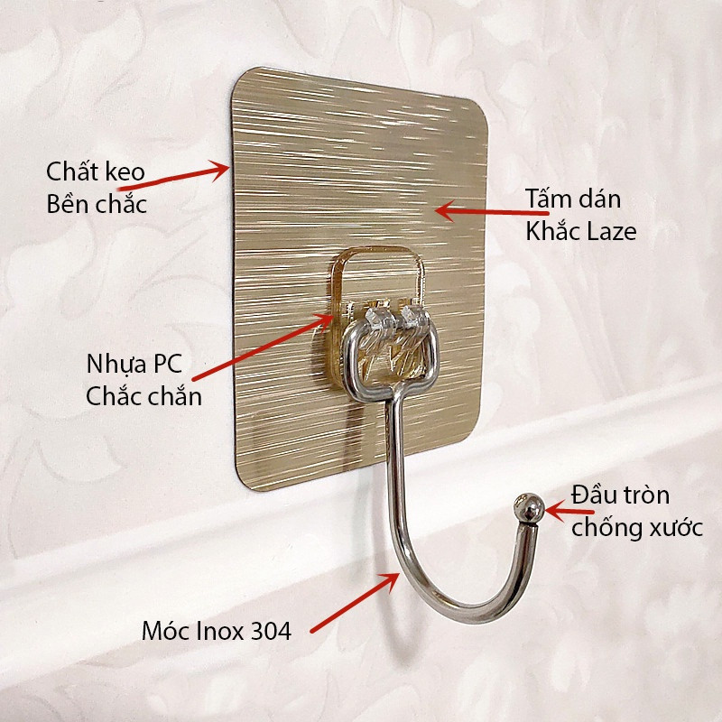 Móc dán tường chịu lực siêu dính treo đồ, vật dụng đa năng tiện ích inox 304