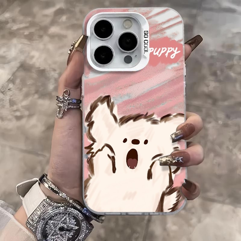 Ốp Lưng iPhone Hình Cún Con Hồng Hét Vui Nhộn - Tương Thích 16/15/14/13/12/11 Pro Max, XS Max, X