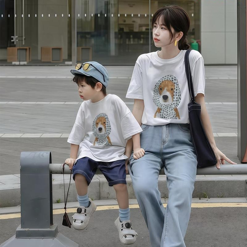 Bộ Gia Đình Mẹ Áo Trẻ Em cotton Tay Ngắn Cổ Tròn Áo Thun Thời Trang Mùa Hè DOG 2025