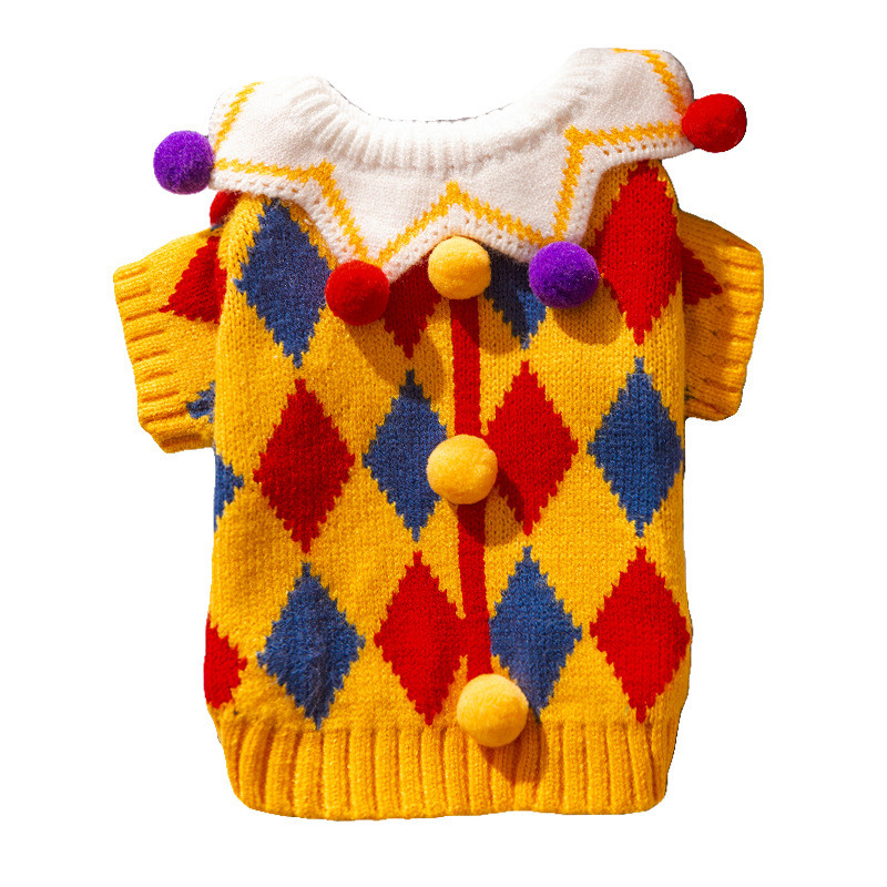 【Ready Stock】 Autumn and Winter Dog Cute Funny Crazy Circus Clown Sweater Halloween Cat Suit Pet Dog Clothes 8JAu