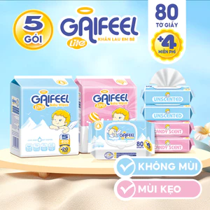 GAIFEEL Set 5 gói/ 420 khăn giấy ướt Không mùi / hương vị kẹo khăn ướt dành cho trẻ em