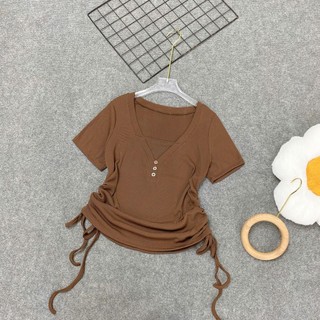 Áo thun bigsize nữ cổ chữ V có nút, chất thun gân mềm mịn, tôn dáng siêu xinh dễ phối đồ  55-92kg -A309