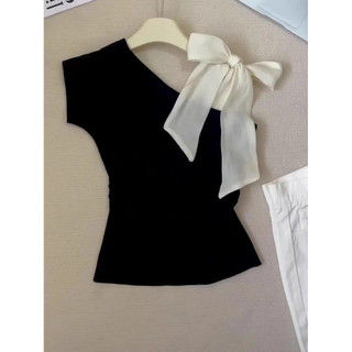 Áo len dệt kim slim-fit màu đen phong cách Hàn Quốc, cổ tròn, phù hợp mùa hè