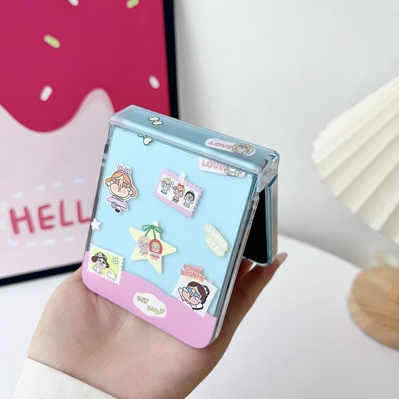 Ốp điện thoại cứng bảo vệ cho Samsung Galaxy Z Flip7 5G/Z Flip5/Z Flip6/Z Flip4, N3 Flip, Mix Flip 2, kèm dây đeo, thiết kế hoạt hình dễ thương