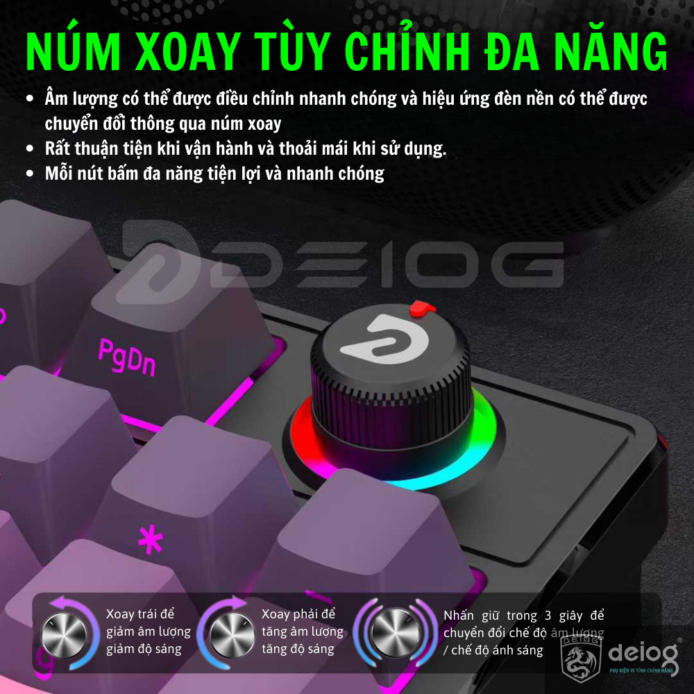 Bàn Phím Cơ Chính Hãng Deiog AK98 Gaming Keyboard 98 Phím Led RGB Liner Switch Núm Xoay Hot Swap