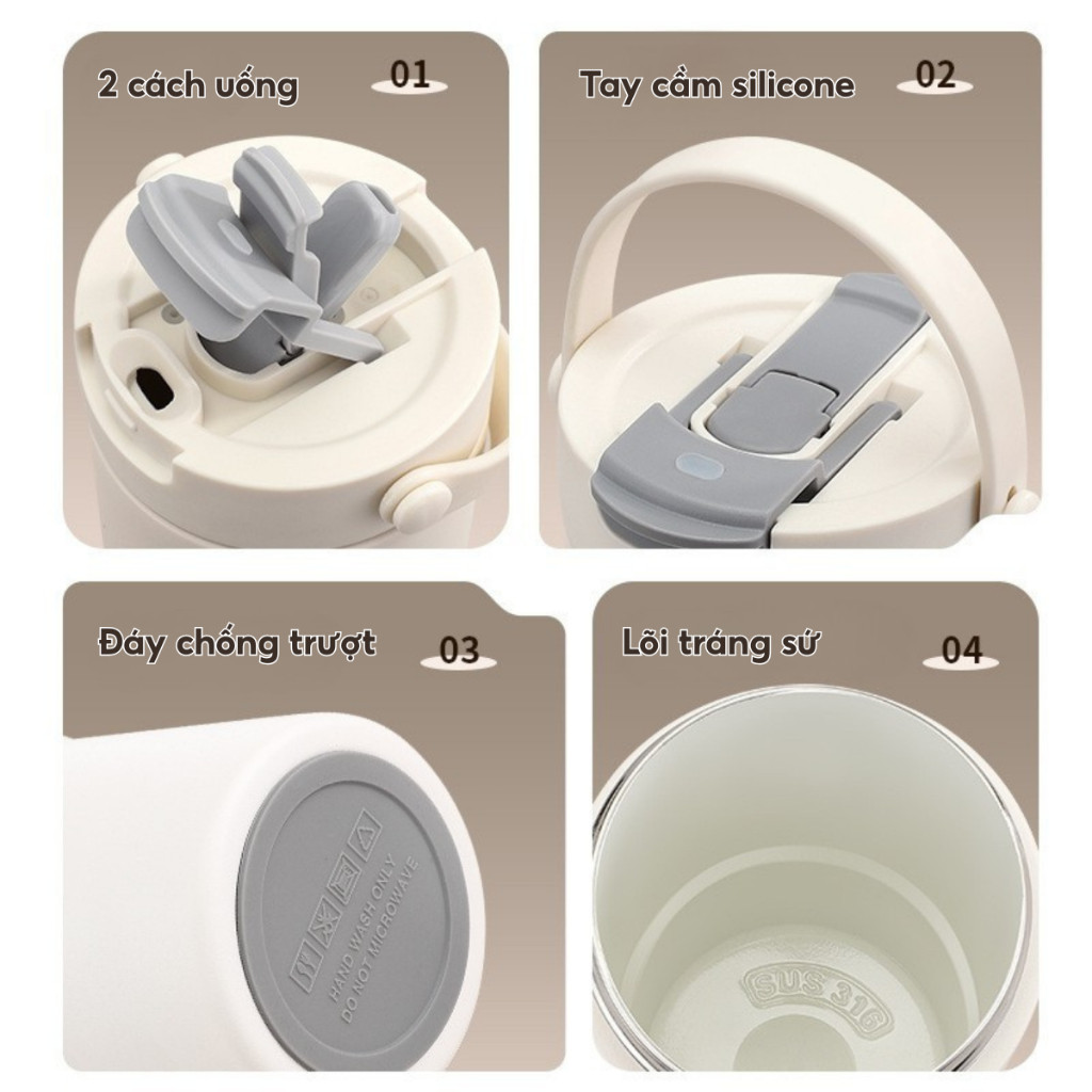 Ly giữ nhiệt tráng sứ cao cấp 84F700C, 700ml, inox 316, giữ nhiệt 8-12h, khắc tên theo yêu cầu