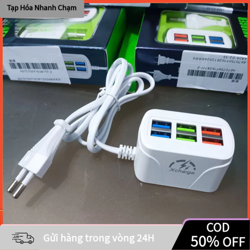 Củ Sạc Nhanh 6 Cổng USB A53 Cốc Sạc Đa Năng Chống Cháy Nổ Kèm Dây Nối Dài Đầu Vào AC100-240V 50/60Hz 0.5A, Độ Bền Cao, C