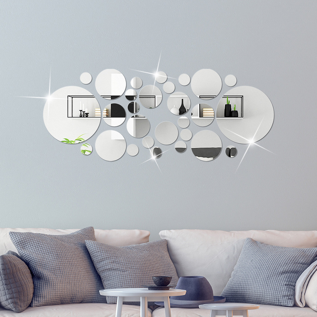 Lớn Vòng Tròn Nhỏ Gương Dán Tường 3D Ba Chiều Acrylic Trang Trí Tường DIY Phòng Ngủ Phòng Tắm Tivi Nền Phòng Ngủ Miếng Dán Tường Trang Trí
