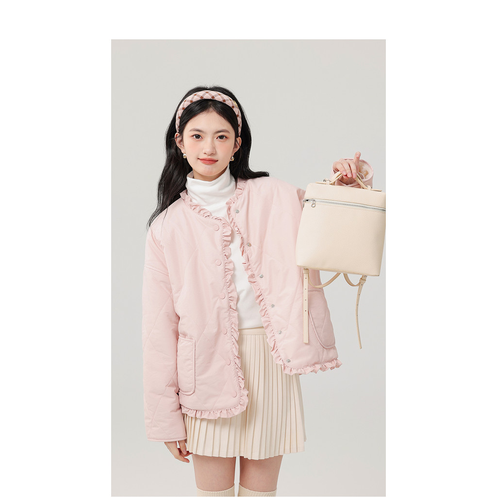 Mutu Ngọt Hồng - Áo khoác nữ cotton mùa đông 2025 với đệm lông cừu mới lạ