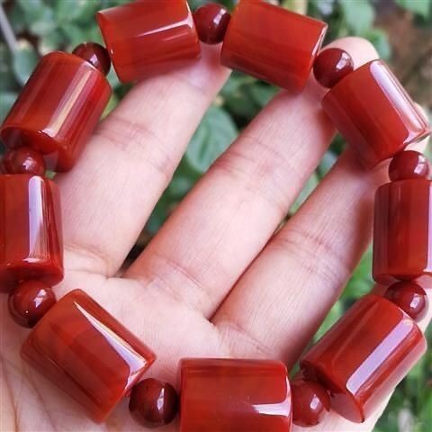 Vòng tay hạt thùng mã não tự nhiên màu đỏ, phong cách dân tộc cho cặp đôi