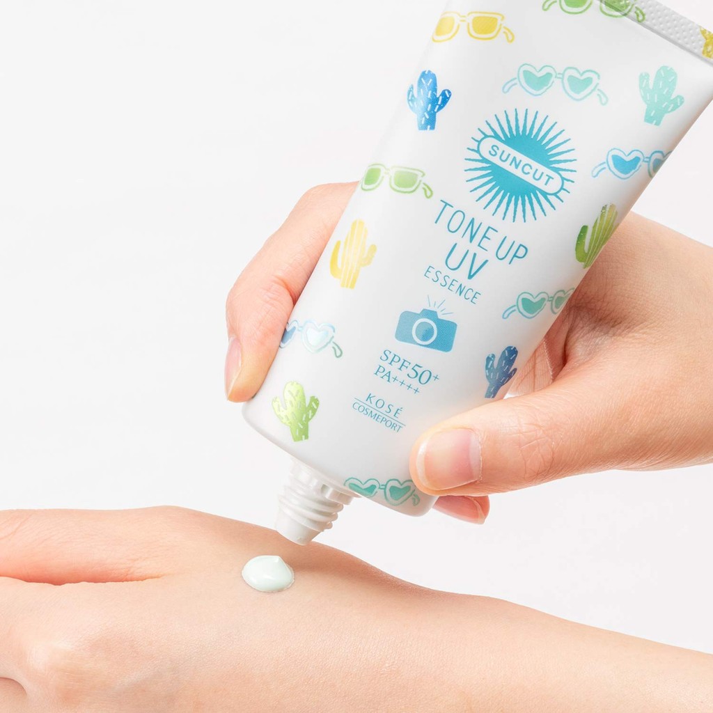KOSE Suncut Tone Up UV Essence Mint Green Color Control Waterproof 80g with Crystal Floral Fragrance- Direct from Japan
