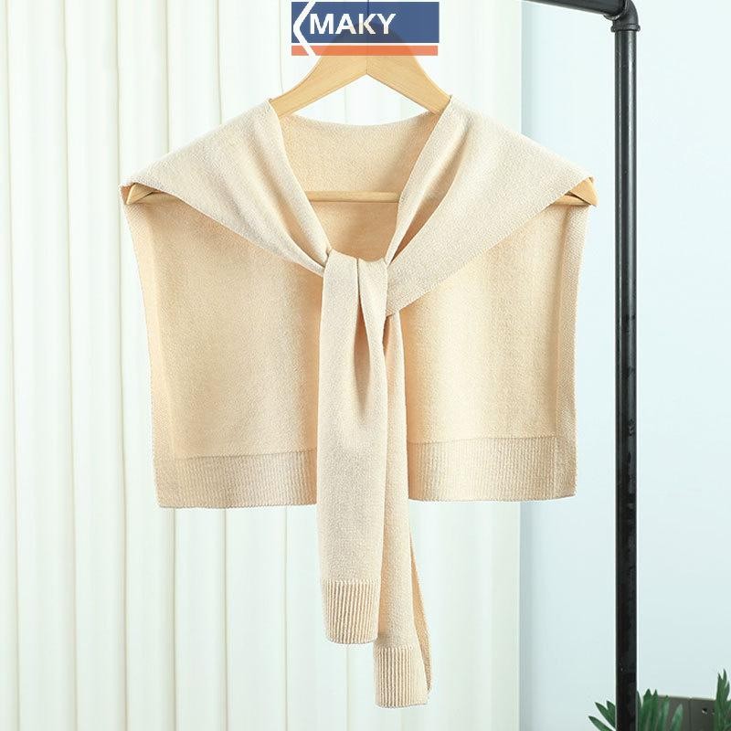 Onetimingcool Khăn choàng dệt kim Hàn Quốc Phòng điều hòa Áo kiểu nữ Vai cổ giả Mũi thắt nút Khăn quàng cổ màu trơn Khăn quàng cổ VN