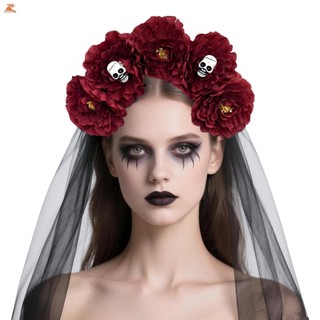 Vòng Tóc Xương và Hoa Đen cho Bé Gái - Phục vụ Tiệc Halloween