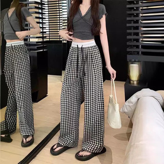 Quần Suông Kẻ Nữ Cạp Cao Dài 100 cm