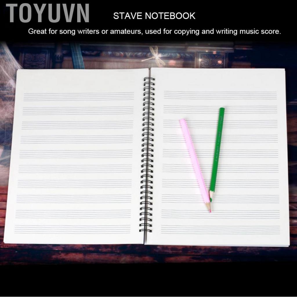 toyuvn Aumotop 50 trang Ký hiệu âm nhạc Nhân viên Sổ tay Âm nhạc Giấy viết Bản thảo Stave Sao chép Điểm Nhạc sĩ Nghiệp dư Piano đen Nốt Gấu vàng (đàn piano đen)