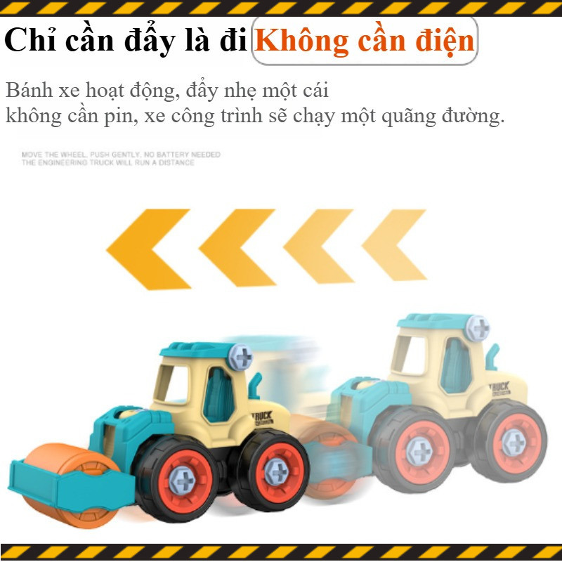 Đồ chơi Xe Công Trường Tháo Lắp 4 Mẫu, Kèm Tua Vít, Chạy Quán Tính An Toàn Cho Bé 3-6 Tuổi