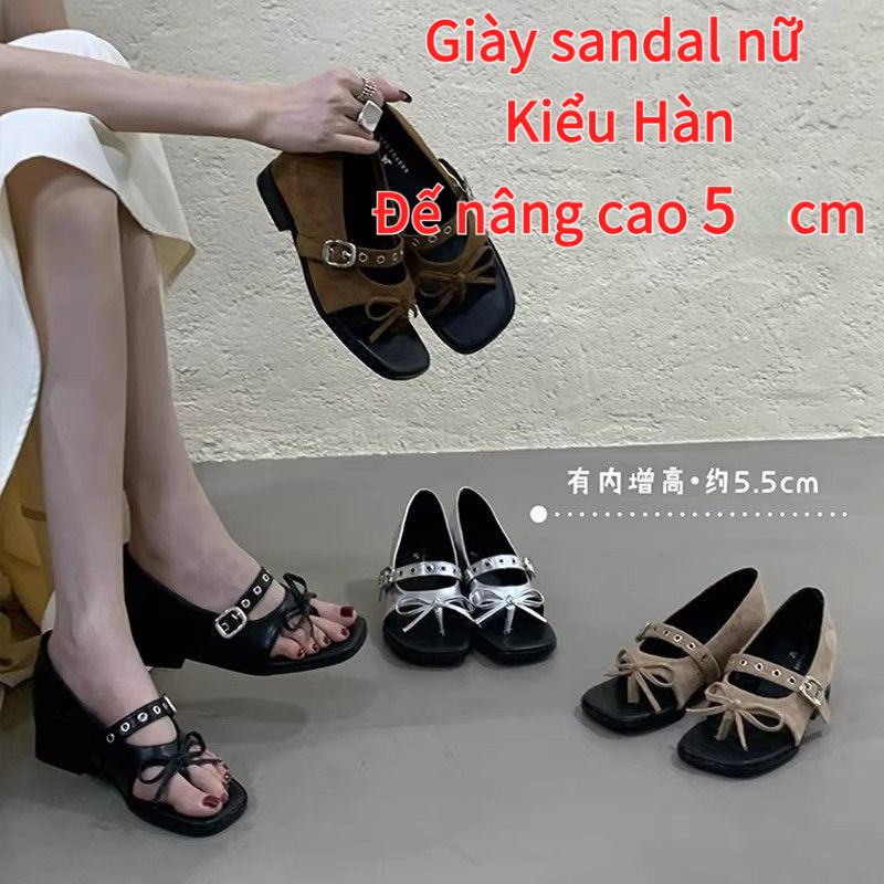 ✨Spot】Giày sandal nữ Kiểu Hàn Tối giản Đế nâng cao 5cm/ 2026 Dễ phối đồ Đế êm Không mỏi chân