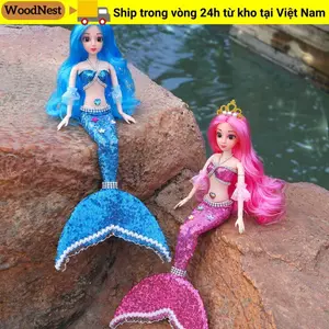 Búp bê công chúa WOODNEST, Tinh tế với cá ngựa, Gói quà tặng cây đũa phép ma thuật Búp bê nàng tiên cá 42cm, Khớp đa khớp có thể di chuyển (Không thể hát) Quà tặng sinh nhật cho trẻ em