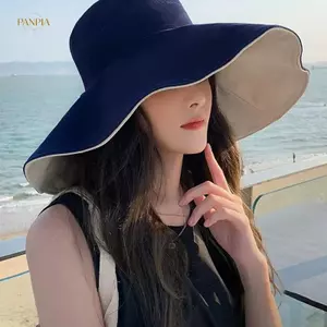 PNPIA- 1Pc Mùa Hè Lớn Vành Mũ Chống Nắng Cho Nữ Bên Biển Chống Nắng UV Beach Cap Hai Mặt Mũ Chống Nắng Người Cá Mũ W Dây Chống Gió