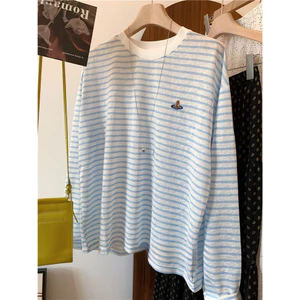 Milyfashion Size Lớn Sọc Thêu Dài Tay Chống Nắng T Màu Sắc Tương Phản Giảm Tuổi oversize QSQ