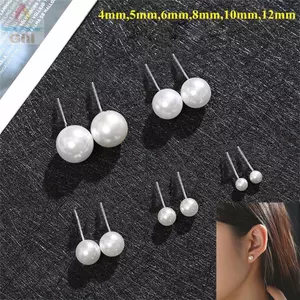 Bông tai GILL, Phụ kiện trang sức Bông tai bóng tròn thanh lịch, Thời trang 4mm 5mm 6mm 8mm 10mm 12mm Hình tròn Bông tai đính hôn đám cưới