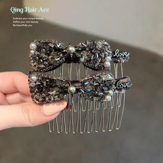Đen Xám Full Kim Cương Nơ Chèn Lược Nữ Tính Khí Ngọc Trai Chèn Lược Đi Lại Hàng Ngày Phù Hợp Với Kẹp Tóc Phụ Kiện Tóc