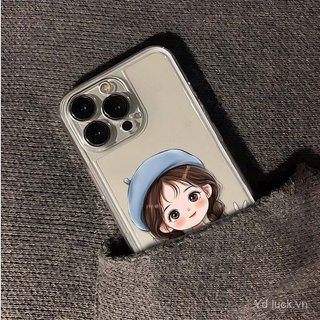 Ốp lưng dễ thương trong suốt Blue Hat Girl Thích hợp cho iPhone 17promax / 16 / 13promax / 15pro / 12plus / 14 / 11pro Vỏ điện thoại chống sốc