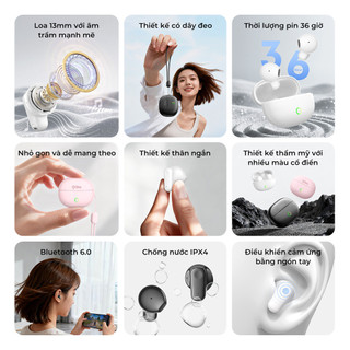 「 Giảm giá hấp dẫn 」 Olike TWS T206 Tai Nghe Bluetooth Không Dây, Pin 36H, Bluetooth 6.0, Loa 13mm, Nhỏ Gọn Có Dây Đeo