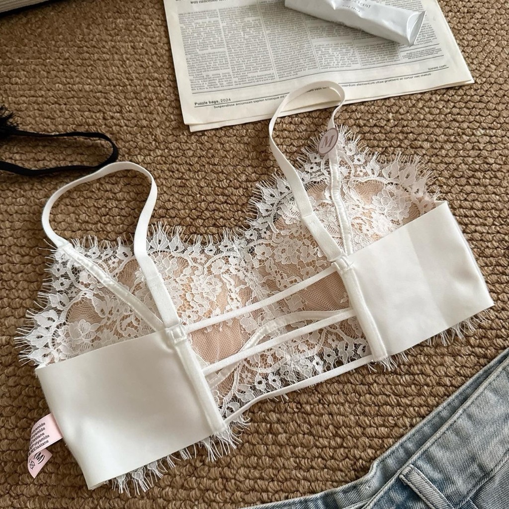 Quần lót lưng đẹp ren lông mi kiểu Pháp dành cho nữ | Áo ngực cúp cố định không dây Hot Girl Phong cách Push-Up Gợi cảm Sling Mỏng Thoải mái