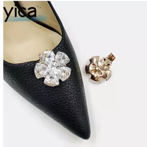 YICA 1 Cặp Đồ Trang Trí Gót Cao, Giày Charm Khóa Sáng Bóng Kim Cương Giả Nữ Khóa Giày Phụ Kiện, Kim Loại Có Thể Tháo Rời Hình Mai Máy Bơm Thủy Tinh Phụ Kiện Cho Giày Nữ